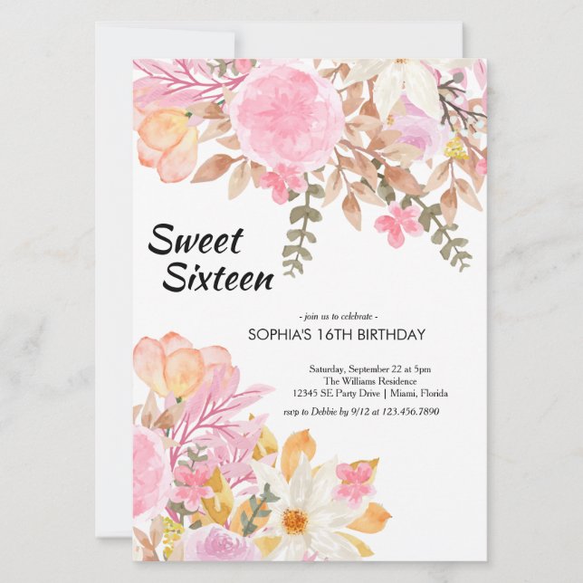 Convite Edulcorante aquoso cor-de-rosa, doce, 16 (Frente)