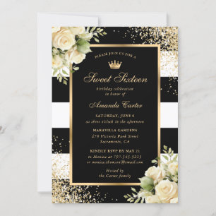 Convite Edulcorante Dourado preto Elegante Doce Floral Ses