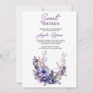 Convite Edulcorante Purple Floral de Elegante Dezesseis An