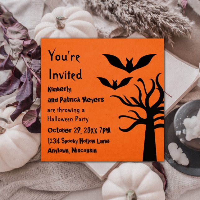 Convite Eerie Bats Halloween Invite, Laranja (Eerie Bats Halloween Invite - Orange)