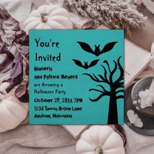 Convite Eerie Bats Halloween Invite, Turquesa