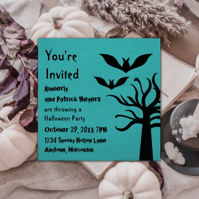 Convite Eerie Bats Halloween Invite, Turquesa (Eerie Bats Halloween Invite - Turquoise)