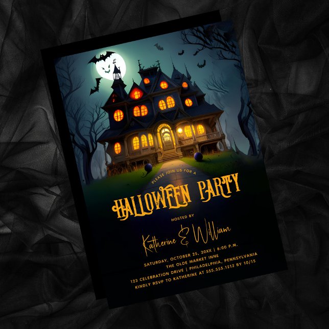 Convite Eerie Night Spooky, Festa de Halloween da Casa Ass (Haunting season is so much fun, and so is this Haunted House Halloween Party Invitation!  Bwah-ha-ha)