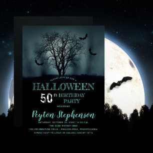Convite Eerie Tree Bats Halloween 50th Festa de aniversár