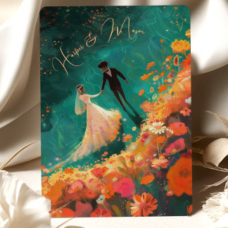 Convite Eethal Blooms - Suite de Casamento de Teal e Coral