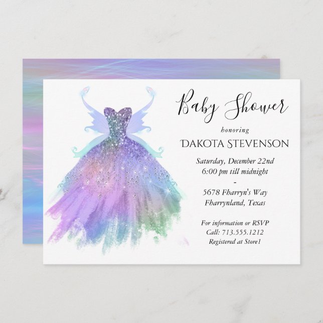 Convite Eethal Fairy Gown | Rainbow Ombre Pastel Sheen (Frente/Verso)