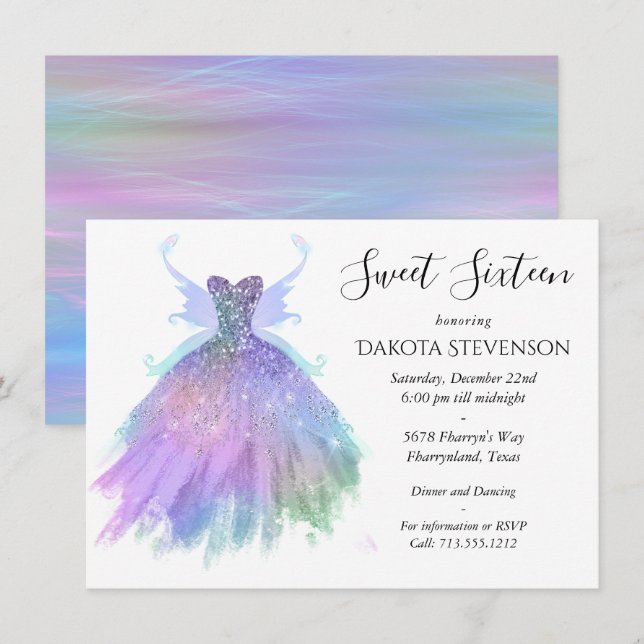 Convite Eethal Fairy Gown | Rainbow Ombre Pastel Sheen (Frente/Verso)