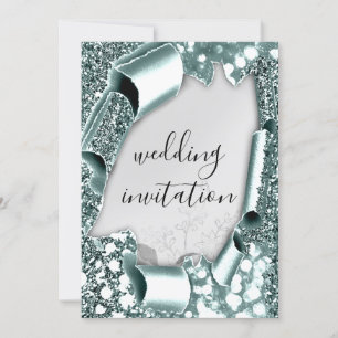 Convite Efeito 3D Casamento Florais Enfumaçado Teal