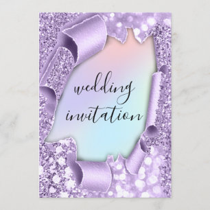 Convite Efeito 3D de Casamento - Hológrafo Violeta Elegan