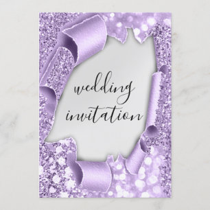 Convite Efeito 3D de Casamento Violeta Elegante Brilho Pra