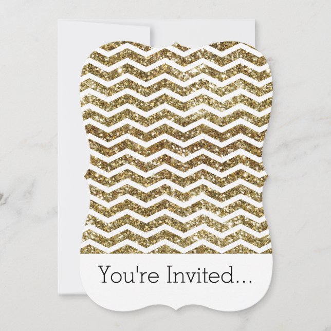 Convite Efeito de Glitter Dourado Chevron Zig-Zag (Frente)