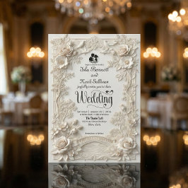 Convite Efeito de Letterpress Falso Floral Ornate Casament