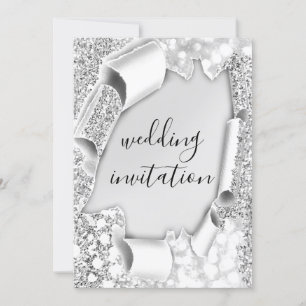 Convite Efeito do Carrinho 3D de Casamento - Glitter Silve