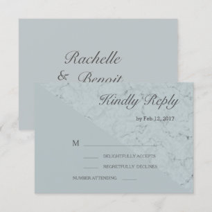 Convite Efeito mármore azul cinza abeto moderno rsvp casam