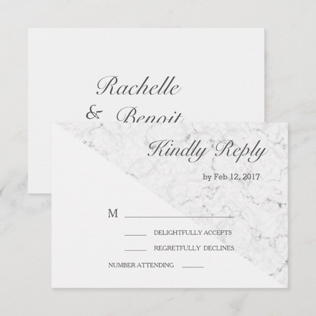 Convite Efeito mármore cinza branco moderno rsvp casamento (Frente/Verso)