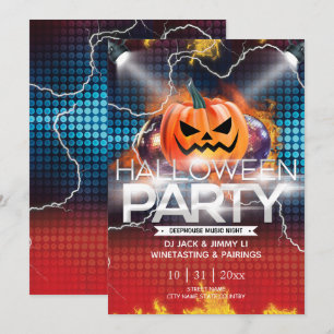 Convite Efeito Neon Eletrônico Jack-O-Lanterna Halloween