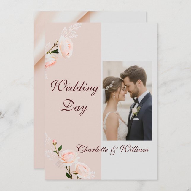 Convite Efeitos púrpura suave com flores (Frente/Verso)