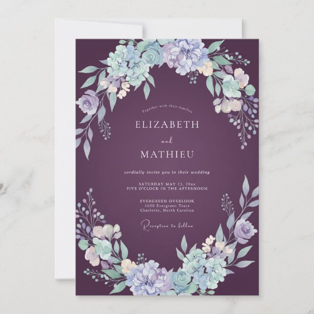 Convite Eggplant Flourishing Floral Wedding (Frente)