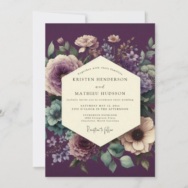 Convite Eggplant Harmonious Botanical Wedding (Frente)