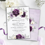 Convite Eggplant Purple Plum Ivory White Floral Wedding<br><div class="desc">Elegant floral midsummer wedding invitation features a bouquet of watercolor roses peonies in shades of purple plum, champagne ivory floral and sage , lush green botanical eucalyptus leaves. Please find more matching designs and variations from my "blissweddingpaperie" store. And feel free to contact me for further customization or matching items....</div>
