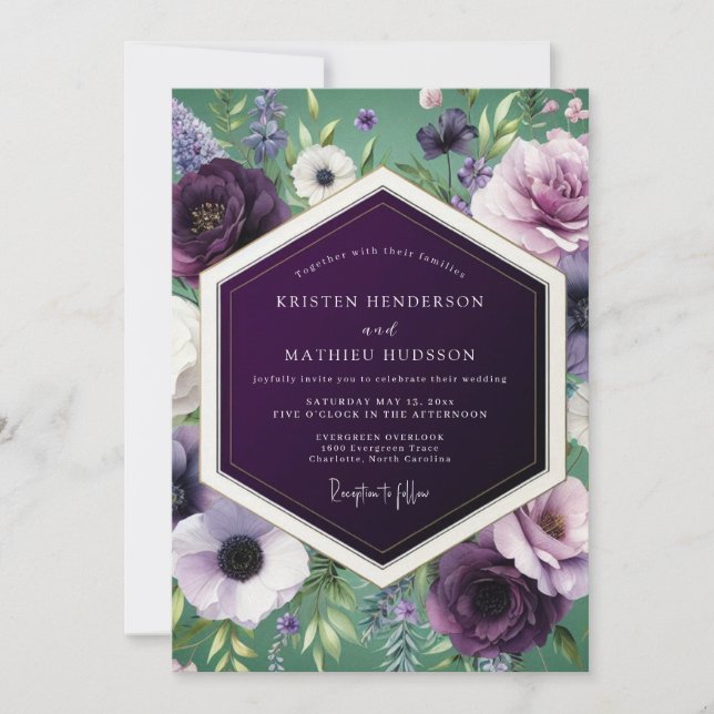 Convite Eggplant Rich Botanical Wedding (Frente)