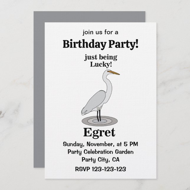 Convite Egret Lucky Bird Birthday Party (Frente/Verso)