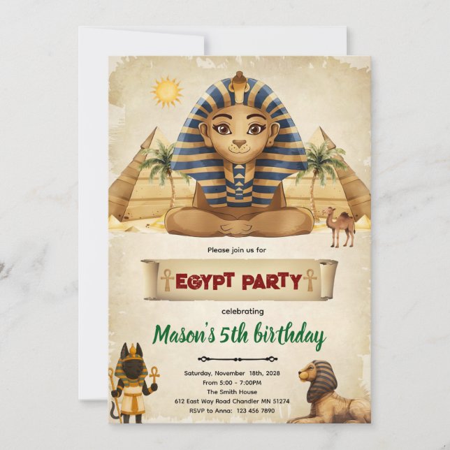 Convite Egypt theme party invitation (Frente)