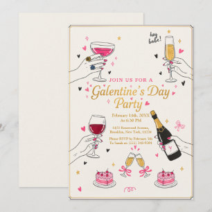 Convite Ei Bebê Galentines Festa Vinho Bolo