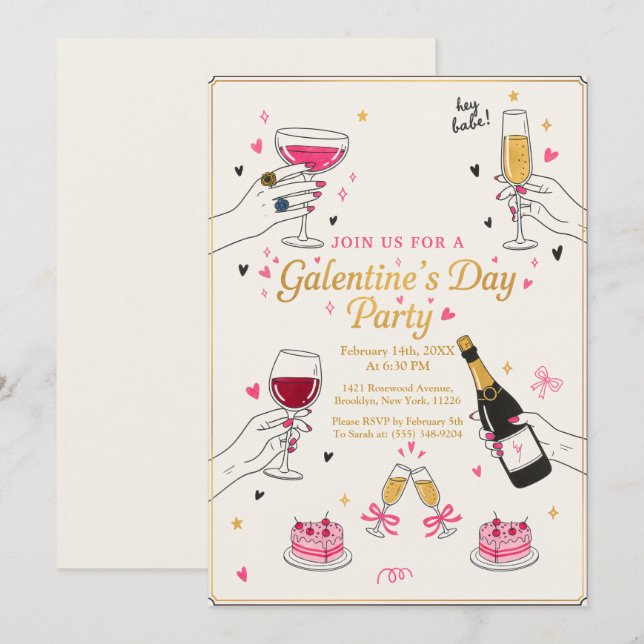 Convite Ei Bebê Galentines Festa Vinho Bolo (Frente/Verso)