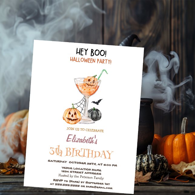 Convite Ei Boo Coquetel de Abóbora Aniversário de Hallowee (Criador carregado)