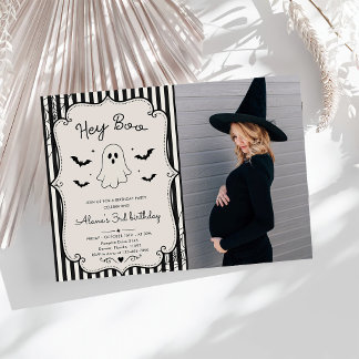 Convite Ei Boo Fantasma de Ginga Preto Halloween Chá de Be