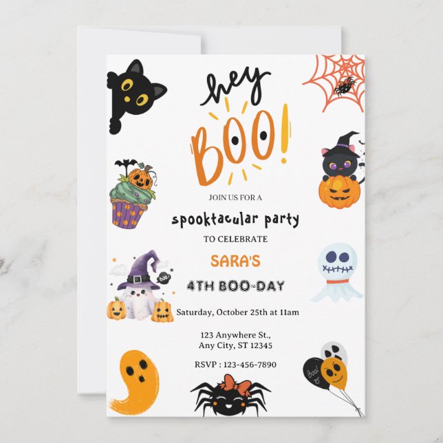 Convite Ei, Boo! Halloween Ghost Spooktacular Birthday (Frente)