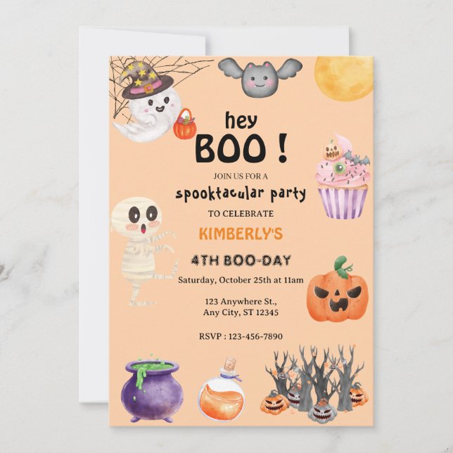 Convite Ei, Boo! Halloween Ghost Spooktacular Birthday (Frente)
