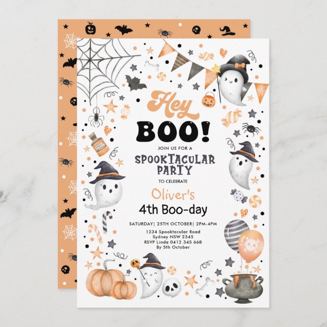 Convite Ei, Boo! Halloween Ghost Spooktacular Birthday Inv (Frente/Verso)