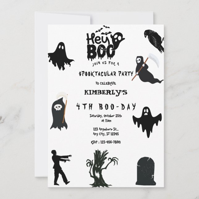 Convite Ei, Boo! Halloween Ghost Spooktacular Birthday Inv (Frente)