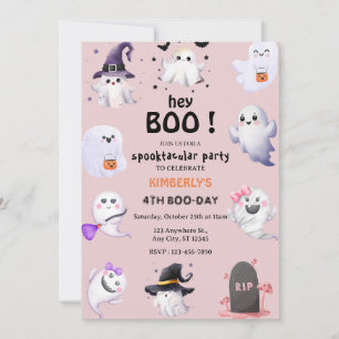 Convite Ei Boo! Lilás Rosa Menina Fantasma de Halloween An