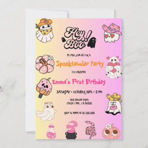 Convite Ei Boo Pink Fantasma Aniversário de Halloween
