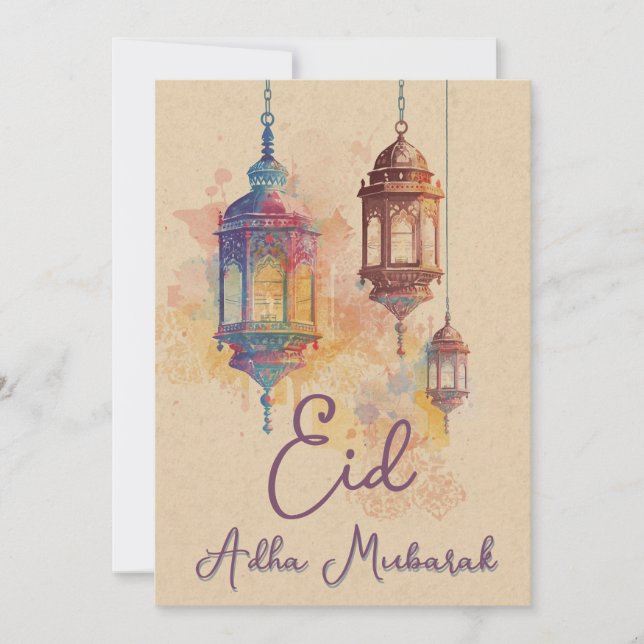 Convite Eid Adha Mubarak Islamic Lanterns Card (Frente)