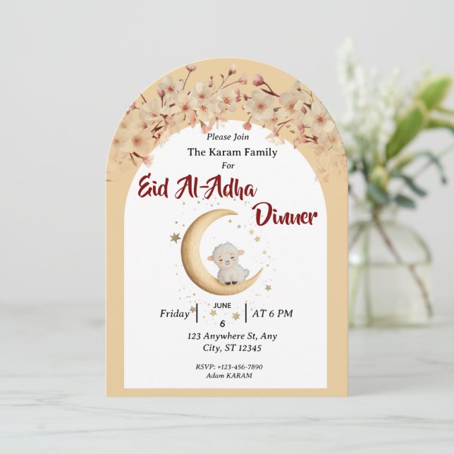 Convite Eid Al Adha Mubarak Floral Moderno (Em pé/Frente)