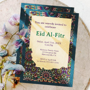 Convite Eid Celebração ornamental Blue Eid Party Eid