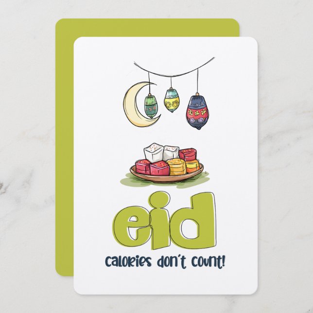Convite Eid Mamoul Sem Arrependimentos | Calorias Não Cont (Frente/Verso)