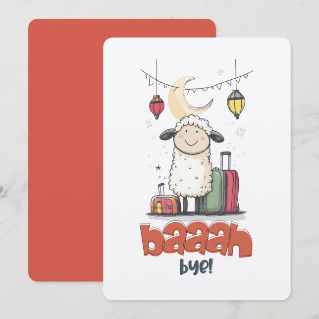 Convite Eid Meme Ovelha Engraçada LOL HAHA | Tchau Baaah! (Frente/Verso)