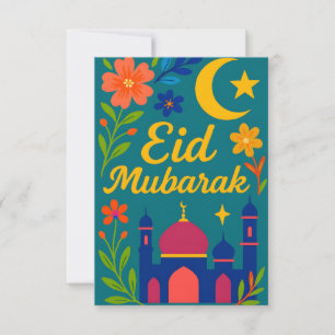 Convite Eid Mubarak - Colorido para Crianças Mesquita Flor