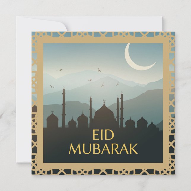 Convite Eid Mubarak em fundo azul claro (Frente)