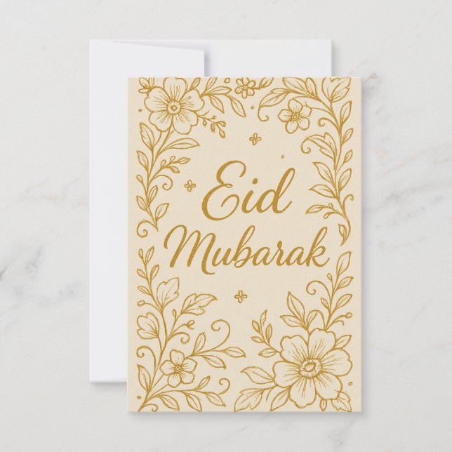 Convite Eid Mubarak - Flores Brancas e Douradas da Mesquit (Frente)