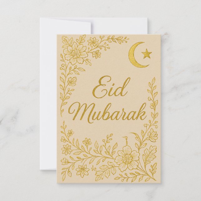 Convite Eid Mubarak - Flores Brancas e Douradas da Mesquit (Frente)