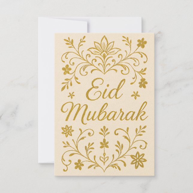 Convite Eid Mubarak - Flores Brancas e Douradas da Mesquit (Frente)