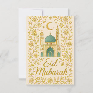 Convite Eid Mubarak - Flores da Mesquita Branca e Dourada