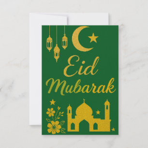 Convite Eid Mubarak - Flores da Mesquita Verde e Dourada