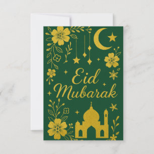 Convite Eid Mubarak - Flores da Mesquita Verde e Dourada